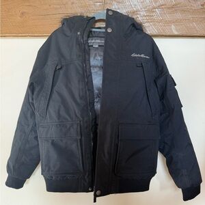 Eddie Bauer Men's Black Hooded Bomber Jacket